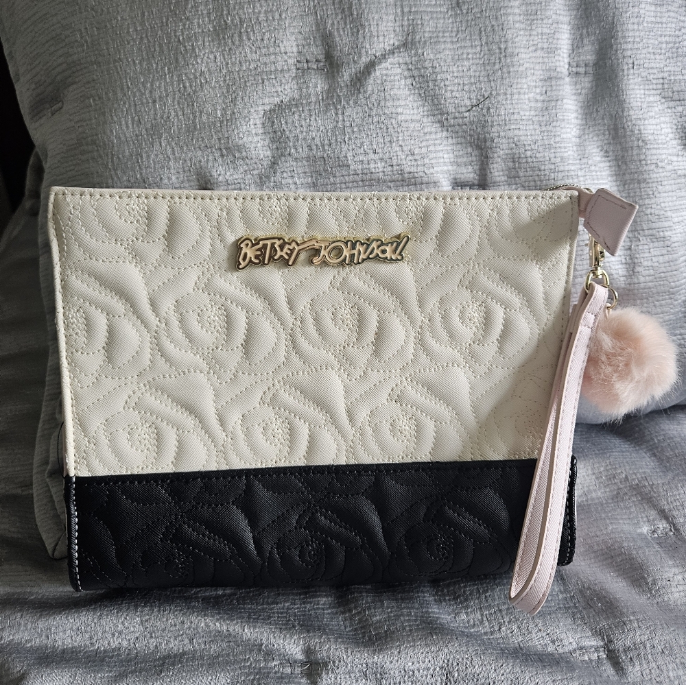 Betsey Johnson Black and Cream Embossed Clutch